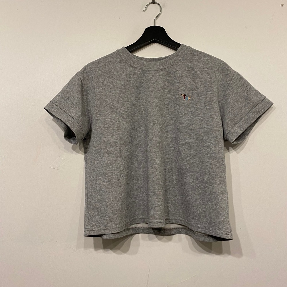 Harper Heather Grey Embroidered Dachshund Dog Cuffed Short Sleeve T-Shirt Small